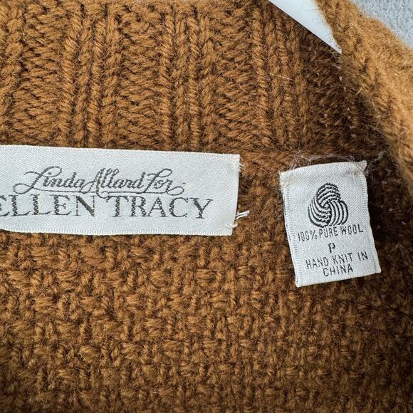 Vintage Fisherman Cable Knit Linda Allard Ellen Tracy Wool Sweater Vest P Brown - Picture 7 of 8